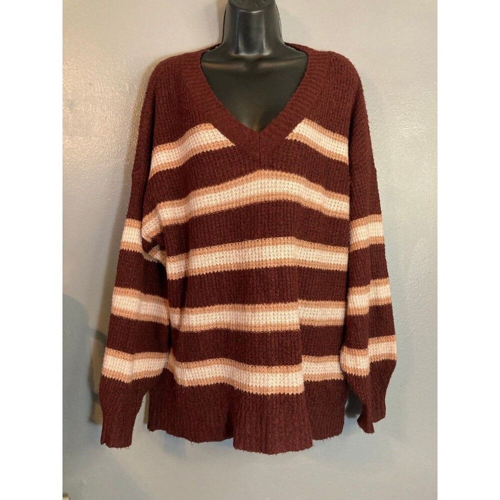 American Eagle pink and brown striped sweater